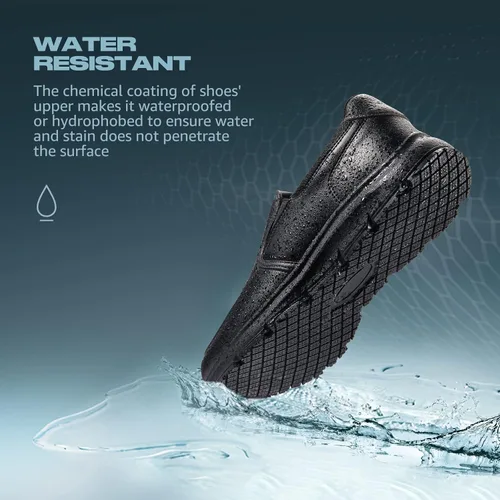 Vista 5 de HISEA Zapatos antideslizantes de servicio de alimentos para hombre zapatos de trabajo antideslizantes para cocina restaurante zapatos sin cordones