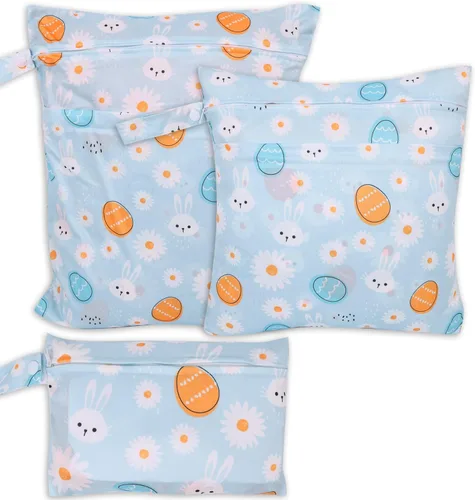 Vista 13 de 3 bolsas para pañales de tela para bebé, impermeables, reutilizables, con 2 bolsillos con cremallera y asa, bolsas de lavandería lavables