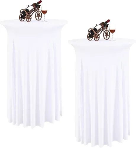 Vista 18 de 6 Paquetes de Faldas Redondas para Mesa de Cóctel de 32" x 43" Elastano Extensible Mantel de Cóctel con Cortinas Onduladas, Fundas de Mesa Alta