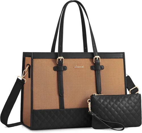 Vista 31 de LOVEVOOK Bolsa para Laptop para Mujeres de 15.6 pulgadas Bolsa Tote de Lona para Laptop, Bolsa de Trabajo de Gran Capacidad con Bolso de Mano, Bolsa