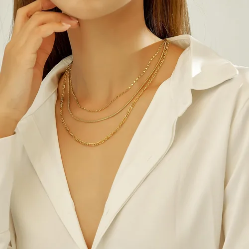 Vista 2 de wgoud Gold Necklace for Women Waterproof,14K Real Gold Plated Herringbone Choker Necklace for Women Trendy, Dainty Gold Chain Necklaces Stack,Simple