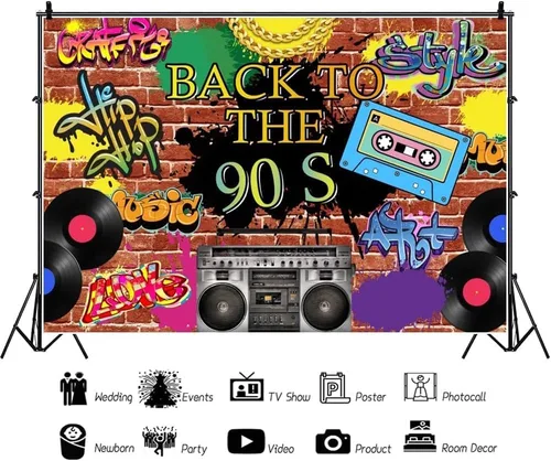 Vista 3 de Fondo de regreso a los años 90 para fiesta, tema hippie, hip hop, rock, fondo de ladrillo rojo para fotografía, graffiti, pared, calle, decoración