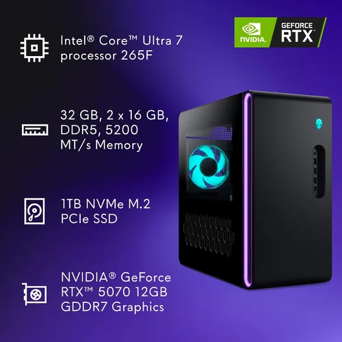 Vista 12 de Alienware Escritorio para juegos, RTX 5060 Ti, Intel Ultra7 265F