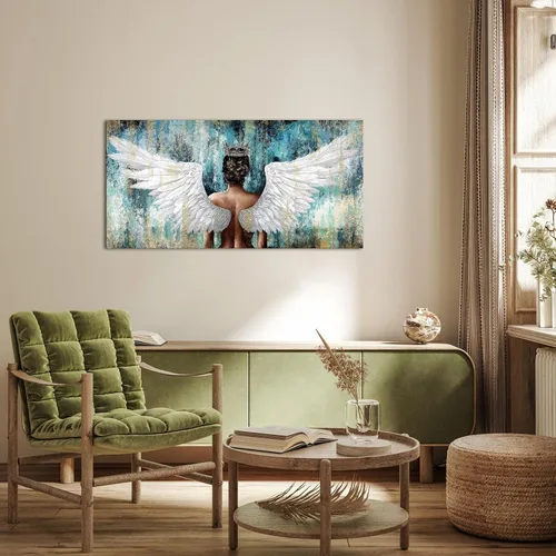Vista 4 de LevvArts Lienzo decorativo para pared, diseño de mujer negra con alas de ángel, impresiones de pintura de niña negra, obras de arte rústicas