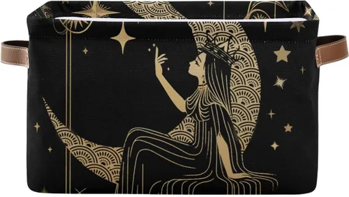 Vista 13 de Cesta de almacenamiento, astrología mística, símbolo oculto alrededor de la luna, lona duradera, plegable, caja de juguetes, contenedor organizador