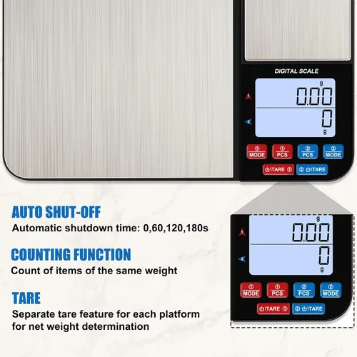 Vista 4 de Báscula digital de cocina de doble plataforma de 22 libras, báscula de alimentos de acero inoxidable Diyife con capacidad de precisión de 22 libras