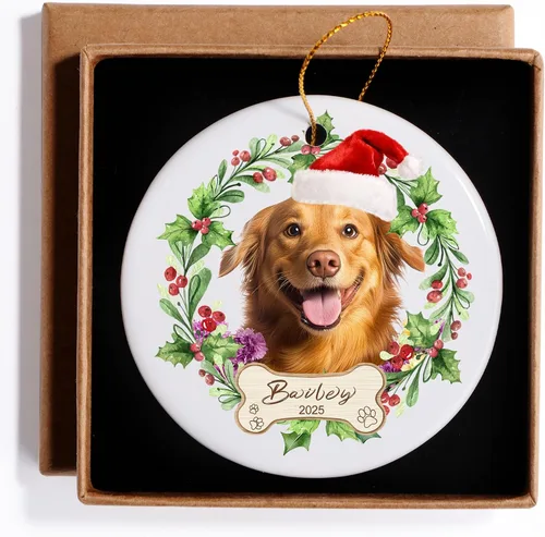 Vista 26 de Adornos de foto de perro personalizados, adornos personalizados con nombre y foto de cachorro de mascota para el árbol de Navidad, regalos