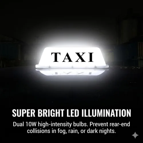 Vista 3 de BADASS SHARKS 12 V LED luz blanca magnética taxi signo techo coche Super brillante luz lámpara con 9.8 ft de alimentación enchufe línea compatible
