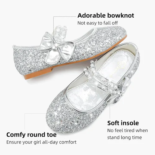 Vista 4 de Zapatos de vestir para niñas pequeñas, zapatos de flores, zapatos de princesa, boda, fiesta, zapatos planos para niñas pequeñas y grandes