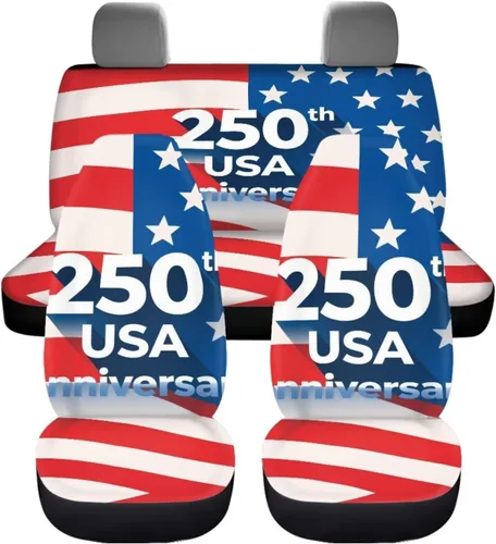 Vista 5 de Howilath 250 USA Anniversary - Juego de 4 fundas de asiento de automóvil de ajuste universal para asientos delanteros y traseros para uso en todas