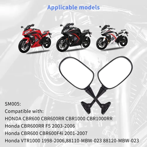 Vista 7 de AHL Espejos retrovisores 88110-MBW-023 88120-MBW-023 compatibles con Honda CBR600 CBR600RR CBR1000 CBR1000RR/CBR600RR F5 2003-2006/CBR600 CBR600F4i