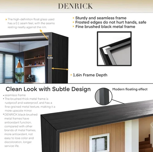 Vista 5 de Brushed Metal Thick Frame Bathroom Mirror 24 x 30 Inch Metal Frame Black Rectangular Wall Mirror Matte Black Vanity Mirrors Square Corner, Modern
