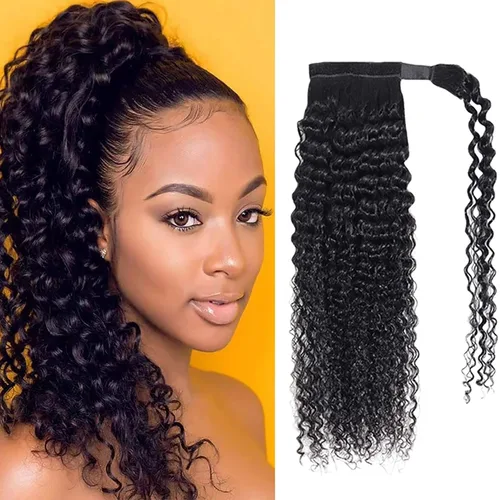 Vista 9 de Extensiones de cabello con ondas de agua para cola de caballo, trenzado humano, pegamento mágico Pony, extensiones de cabello humano brasileño