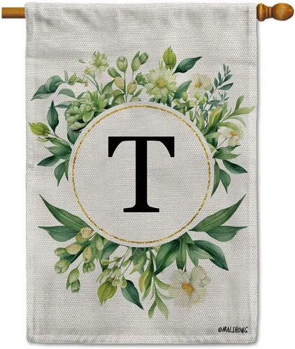 Vista 14 de Monogram Initial Letter P House Flag Flower Wreath Simple Style Letter Flag 28x40 Inch Vertical Double Sided for Outdoor Yard Decor