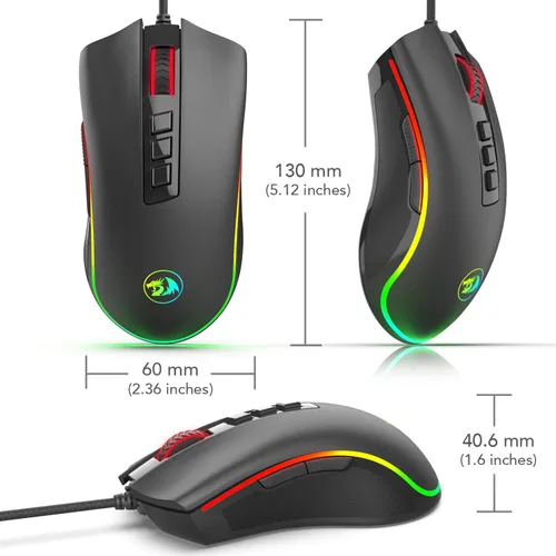 Vista 6 de Redragon M711 Cobra - Mouse para videojuegos con retroiluminación croma RGB de 16.8 millones de colores, 10.000 DPI, 7 botones programables