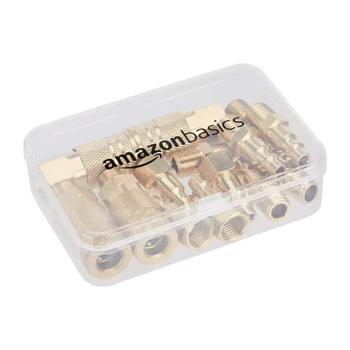Vista 4 de Amazon Basics Kit de acoplador y enchufe de aire de latón de conexión rápida, accesorios NPT de 1/4 pulgadas, accesorios para compresor de aire, 14