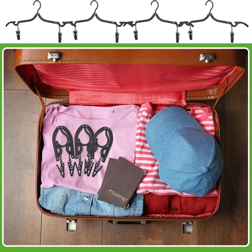 Vista 6 de Perchas plegables de viaje plegables con clips, perchas plegables portátiles plegables para colgar abrigos, estante de secado de viaje para ropa