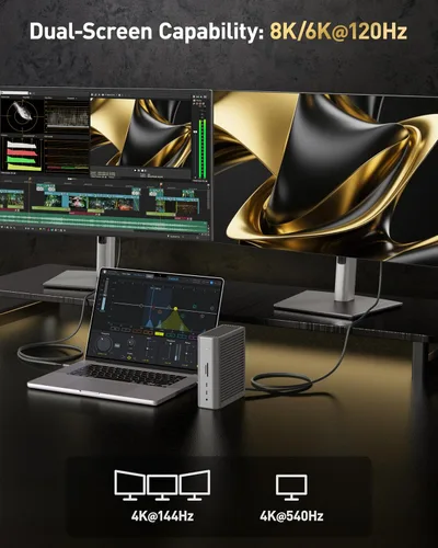 Vista 3 de Maxonar Cable Thunderbolt 5 de 1 pie de 80 Gbps, aumento de ancho de banda de hasta 120 Gbps, potencia de 240 W, pantalla dual de 8 K, compatible
