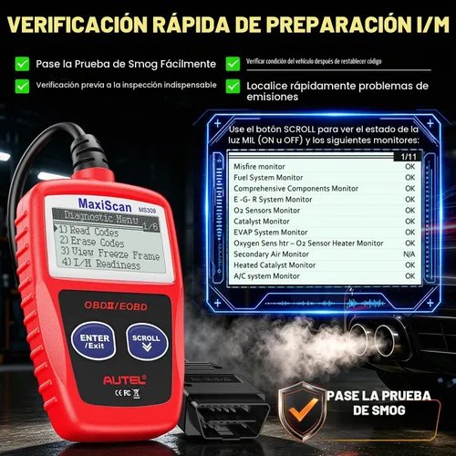 Vista 4 de Autel OBD2 Escáner MS309 Universal para Coche, Lector de Códigos de Fallas del Motor, Comprueba la Luz de Verificación del Motor y el Estado