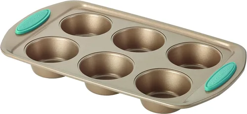 Vista 2 de Rachael Ray Cucina - Juego de utensilios para hornear incluye bandeja antiadherente para hornear galletas y molde para magdalenas, 4 piezas, marrón