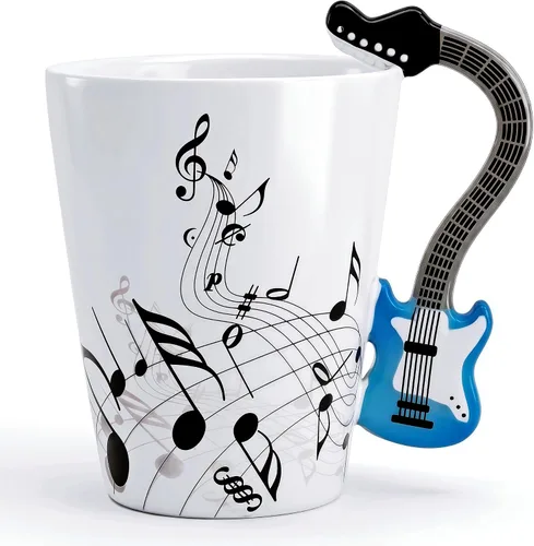 Vista 19 de Taza de guitarra acústica de 13.5 onzas, taza de té y café para guitarristas Mango de guitarra acústica 3D, diseño de personal de música, uso