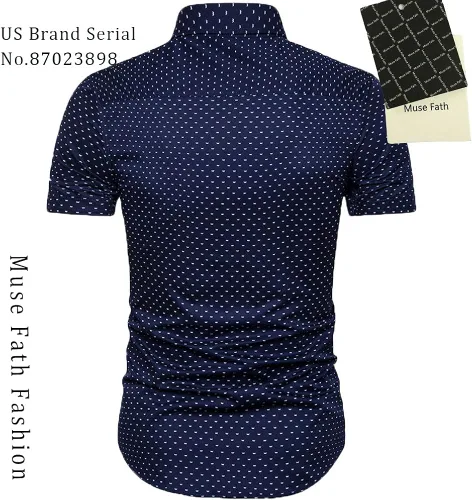 Vista 2 de MUSE FATH Camisa de vestir estampada para hombre, de algodón, casual, de manga corta, ajuste regular
