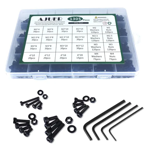 Vista 8 de 600 piezas de surtido métrico de pernos M2.5 M3 M4 de acero de aleación hexagonal de botón y cabeza plana, tornillos de máquina y tuercas