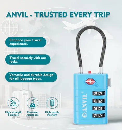 Vista 4 de ANVIL Cerraduras de equipaje de 4 dígitos, cerraduras TSA para equipaje, núcleo avanzado TSA008, indicador de alerta para tu cerradura de viaje