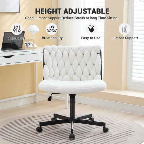 Vista 5 de Silla de oficina giratoria moderna, silla de escritorio sin brazos con diseño cruzado con asiento de 25.5 pulgadas de ancho, capacidad de 300