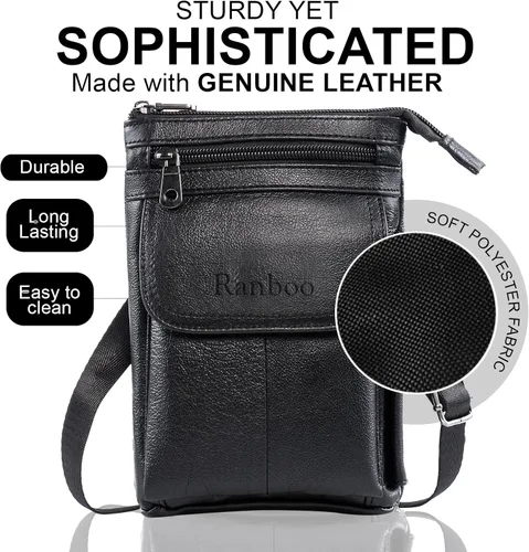 Vista 2 de Bolso cruzado de cuero pequeño para teléfono celular, bolso de cinturón Negro