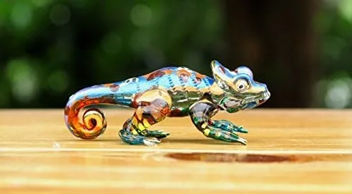 Vista 2 de Figura de animal de reptiles soplados de cristal de camaleón de 2 pulgadas hecha a mano - No.2