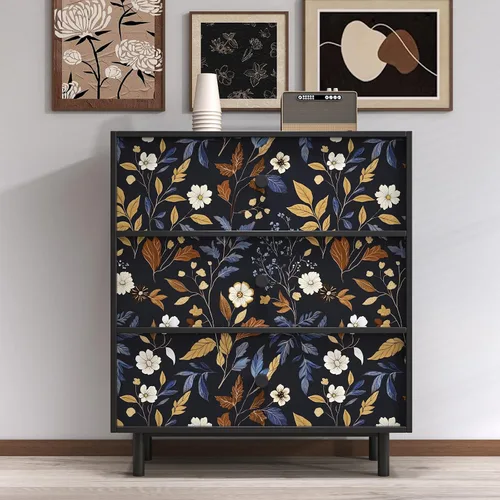 Vista 4 de BOKEBEVE Papel Pintado Vintage de Despegar y Pegar Hojas Papel de Contacto Oro Negro Floral para Estante de Libros Forro de Cajón Amigable
