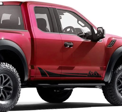 Vista 5 de 2 calcomanías de vinilo con diseño de rayas deportivas para Ford F150 Series 2009-2022 (negro brillante)