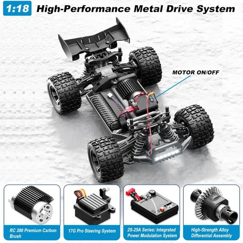 Vista 3 de Coche RC de alta velocidad 4WD a escala 1:18, camión de control remoto todoterreno de 25 MPH para adultos y adolescentes, vehículo eléctrico todo