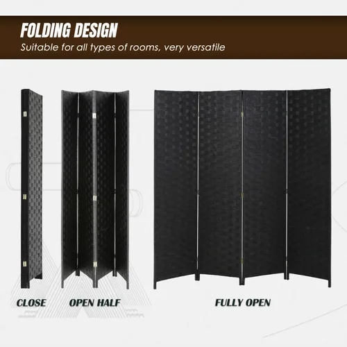 Vista 3 de PayLessHere Divisor de ambientes de malla de madera de 6 pies, tejido a mano, pantalla de división portátil plegable para interiores de 4 paneles