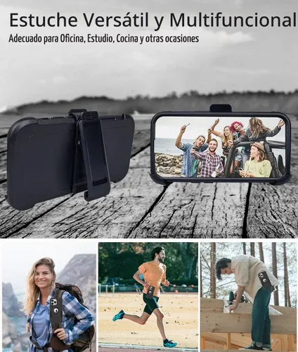 Vista 6 de Defender - Funda para iPhone 14 con clip para cinturón, 2 protectores de pantalla + protector de lente de cámara; funda protectora resistente a Azul