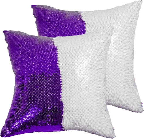 Vista 21 de Paquete de 2 fundas de almohada de lentejuelas sublimadas de 16 x 16 pulgadas, fundas de almohada reversibles con purpurina para regalos