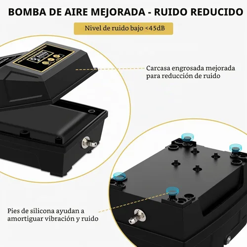 Vista 4 de AQQA Bomba de aire impermeable para estanque al aire libre con 6 salidas grande para acuario recargable, bomba de oxígeno, burbujeador de aire