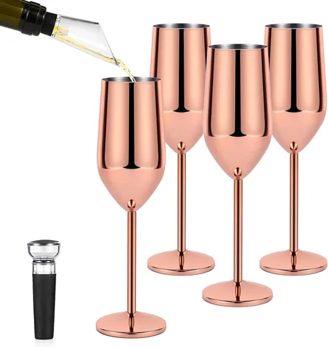 Vista 11 de Lifecapido Paquete de 2 copas de champán de acero inoxidable, copas de champán irrompibles de 8 onzas, elegantes copas de champán de acero Negro