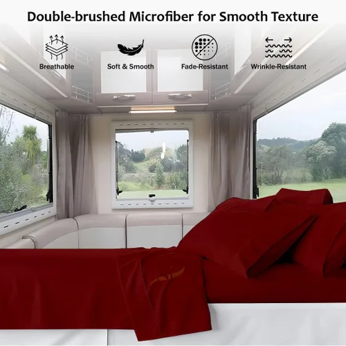 Vista 5 de Shreem Linen Juego de sábanas de microfibra para RV, 48x75 3/4 cama litera, burdeos sólido - Se ajusta a colchones de hasta 8 pulgadas