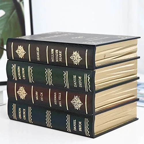 Vista 2 de YANGMEI Caja de almacenamiento clásica con forma de libro decorativa, caja de organización rectangular de madera para decoración de estantes