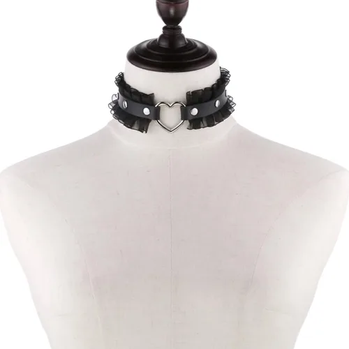 Vista 5 de eYLun Gargantilla ajustable gótica gótica para mujer, collar de cuero punk con corazón de encaje