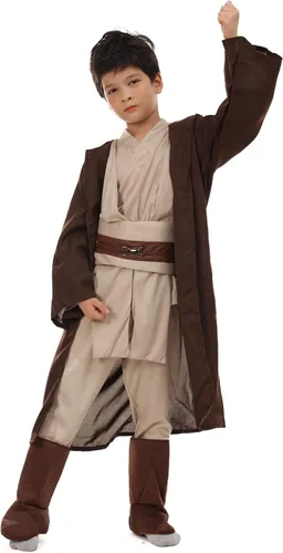 Vista 4 de Hqroidd Disfraz de jedi de caballero de juego de rol disfraz de jedi capa con capucha y cinturón conjunto de 4 piezas para Halloween