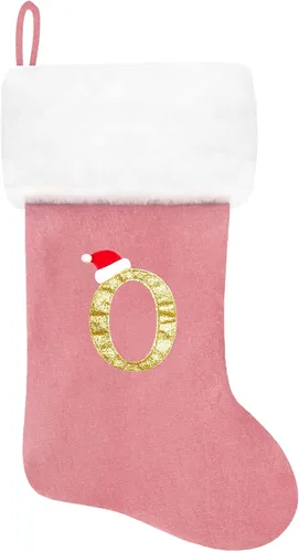 Vista 167 de Calcetines de Navidad bordados de 20 pulgadas con monograma, terciopelo negro con puño de felpa blanca supersuave, adornos clásicos para decoración