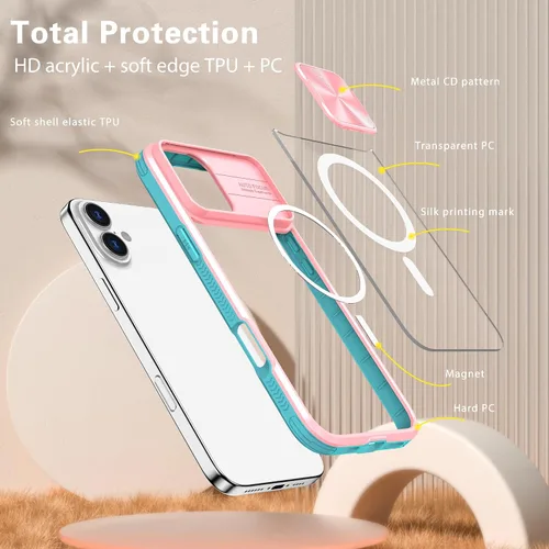 Vista 4 de Funda magnética para iPhone 17 con cubierta deslizante para cámara, compatible con MagSafe, panel trasero transparente que nunca se pone
