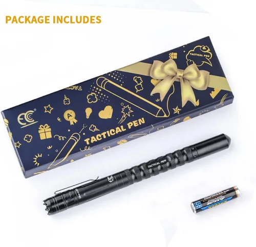 Vista 4 de Pluma táctica profesional de autodefensa pluma con linterna LED incorporada, defensor de ADN y cortador de vidrio herramienta de supervivencia Negro