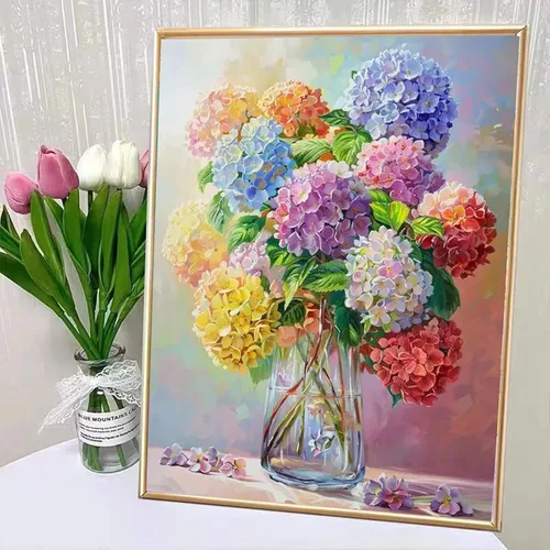 Vista 2 de Kit de pintura de diamantes de hortensia para adultos, arte de gemas de diamante para principiantes, decoración de pared del hogar, regalos de 12 x