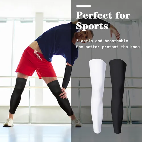 Vista 4 de Geyoga 2 pares de mangas de compresión de longitud completa para piernas para hombres y mujeres, fútbol (negro, blanco, talla XS)