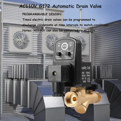 Vista 8 de Válvula de drenaje automática G1/2, válvula de drenaje del compresor de aire AC230V DN15 Válvula de drenaje con temporizador de 0-1.6Mpa Válvula