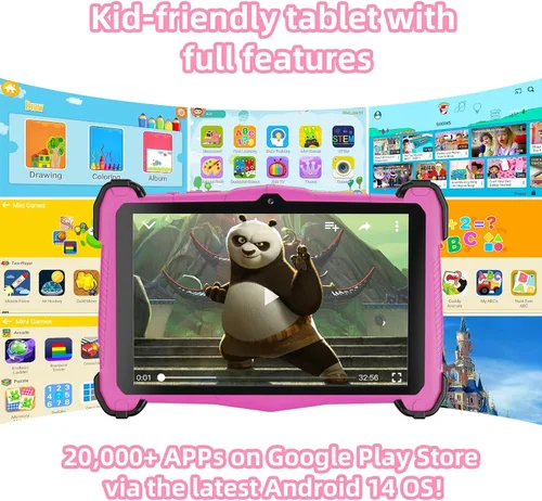 Vista 13 de Fivahiva Tableta para niños de 7 pulgadas, tableta Android 14 para niños, Octa-Core, 10 GB de RAM +64 GB de ROM 512 GB expandir, cámara dual Rosa